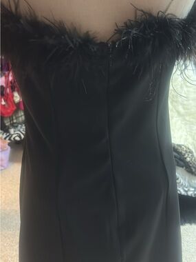 Forever 21 Black Strapless Midi Dress with Feather Trim